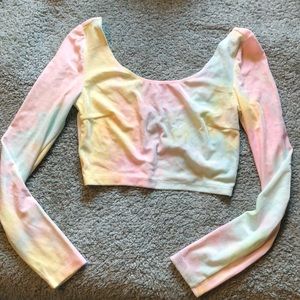 Pastel rainbow velvet long sleeve crop top